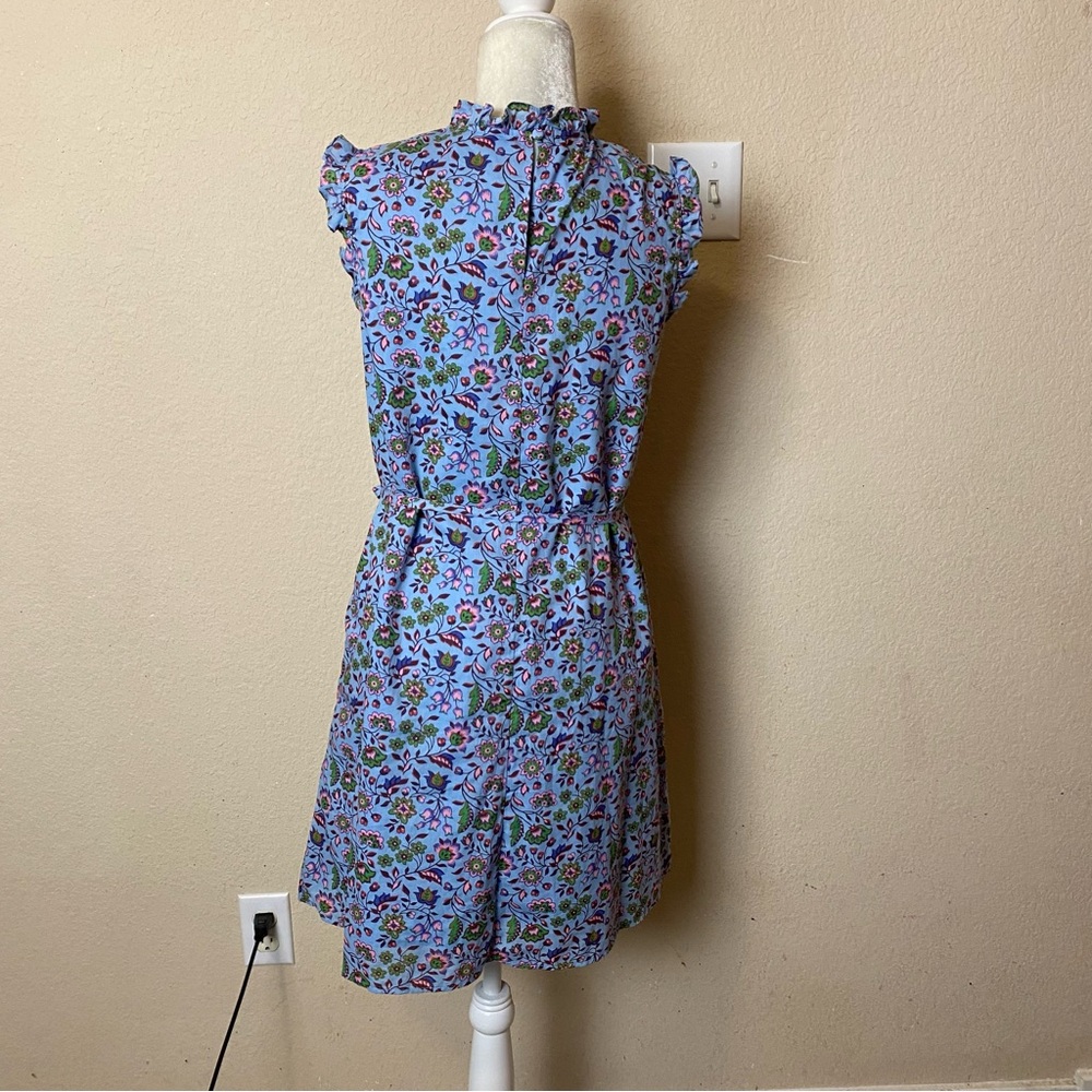 Boden Periwinkle Blue Floral Sleeveless Smocked Belted Cotton Mini Dress Size 6 - Picture 6 of 11